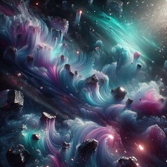 Aurora Borealis Resin Cast with Embedded Meteorite Dust Ultrahig