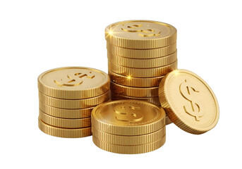 3d golden coin stack with sparkling highlights and smooth reflections isolated png