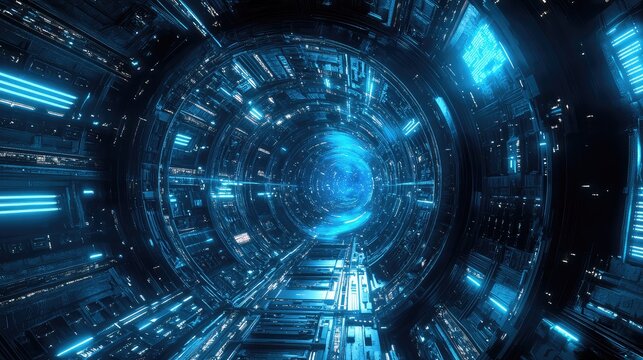 Futuristic digital data tunnel connecting cyber world