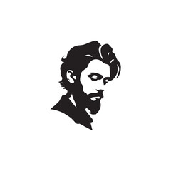 Black and White Handsome Man Illustration in Clean Vector Line Art Style on Minimal Background