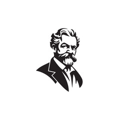 Black and White Handsome Man Illustration in Clean Vector Line Art Style on Minimal Background