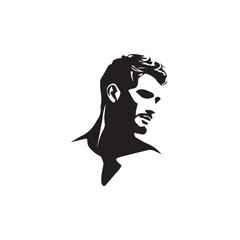 Black and White Handsome Man Illustration in Clean Vector Line Art Style on Minimal Background