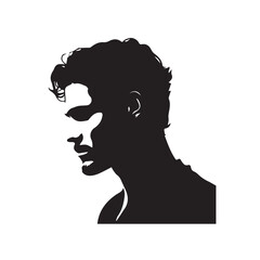 Black and White Handsome Man Illustration in Clean Vector Line Art Style on Minimal Background