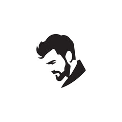 Black and White Handsome Man Illustration in Clean Vector Line Art Style on Minimal Background
