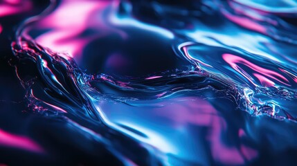Abstract liquid texture with glowing neon blue and pink light