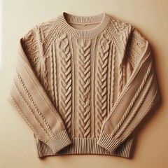 Beige Knit Sweater Mockup with Cable Knit Detail Cozy and textur
