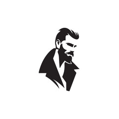 Black and White Handsome Man Illustration in Clean Vector Line Art Style on Minimal Background