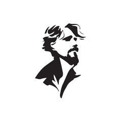 Black and White Handsome Man Illustration in Clean Vector Line Art Style on Minimal Background