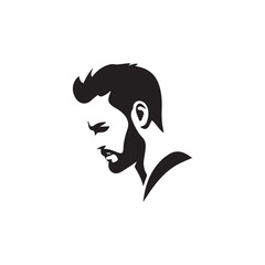 Black and White Handsome Man Illustration in Clean Vector Line Art Style on Minimal Background