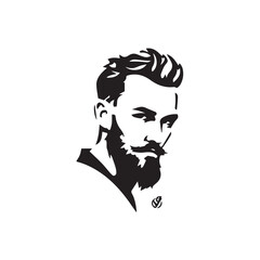 Black and White Handsome Man Illustration in Clean Vector Line Art Style on Minimal Background