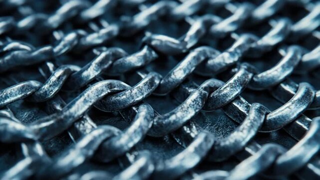 Close-up of interlinked metal chains forming mesh pattern