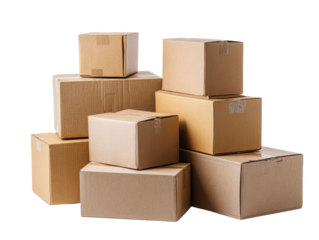 Stacked cardboard boxes for shipping and storage.