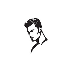 Black and White Handsome Man Illustration in Clean Vector Line Art Style on Minimal Background