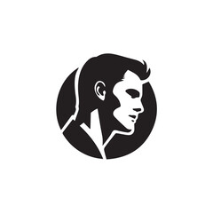 Black and White Handsome Man Illustration in Clean Vector Line Art Style on Minimal Background