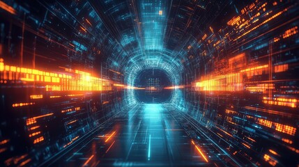 Digital data flowing tunnel presenting network cyber information