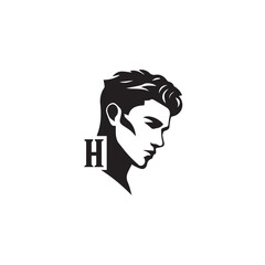 Black and White Handsome Man Illustration in Clean Vector Line Art Style on Minimal Background