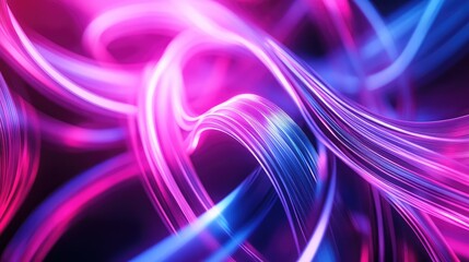 Abstract glowing neon light trails representing data flow