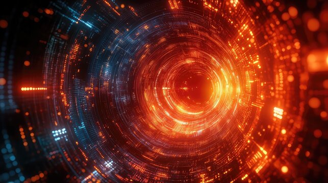 Digital data flowing through abstract cyber tunnel