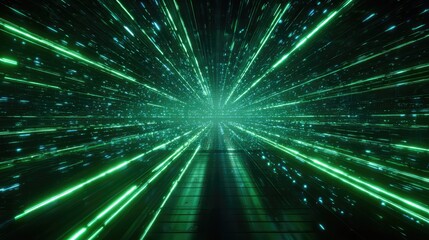 Digital data network moving through cyberspace tunnel