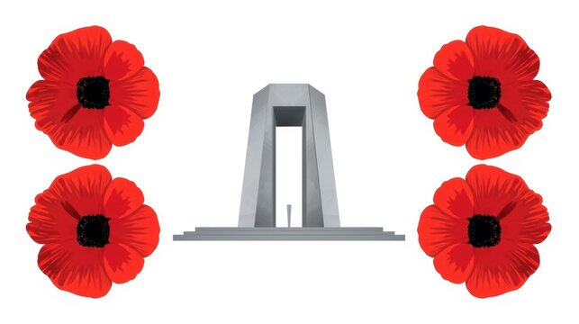 Canadian vimy ridge memorial surrounded by red poppies