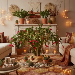 Christmas Cactus Desert themed decor with cacti and warm tones