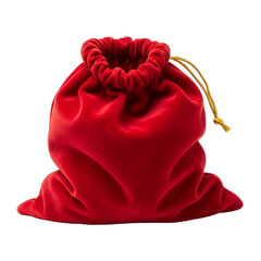 Vibrant red velvet gift pouch with golden drawstring, ideal for Christmas presents, festive promotions, luxury jewelry packaging, or Santa Claus surprise elements.