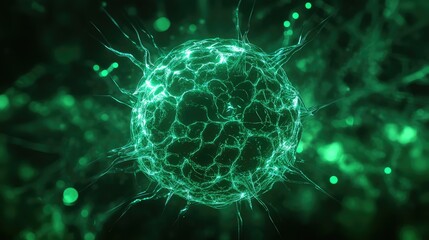 Glowing green microscopic organism showing cell division concept