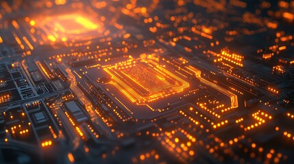 Glowing circuit board processing digital data technology