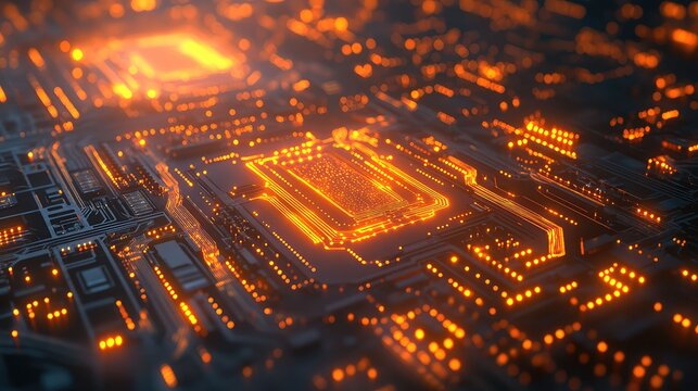 Glowing circuit board processing digital data technology