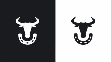 Bold bull head silhouette with horseshoe for Western themes, logo designs, and ranch branding projects