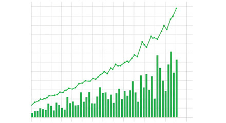 Fototapeta premium Business analytics illustration with a rising stock market bar chart and a line graph indicating profit and economic increase