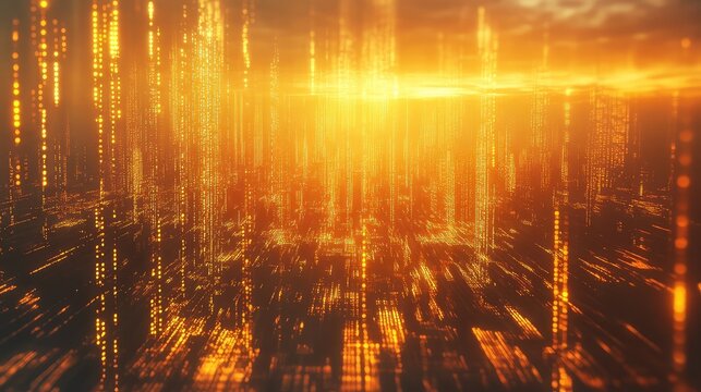 Digital data flowing through abstract virtual city network