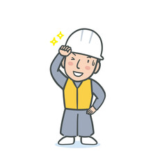 笑顔で汗をぬぐう作業服を着た男性のイラスト素材