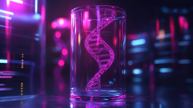 Dna strand glowing in vitro in futuristic lab - Powered by Adobe