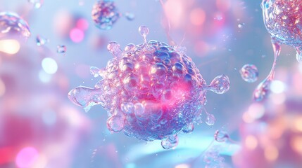 Microscopic virus or bacteria cell structure dividing