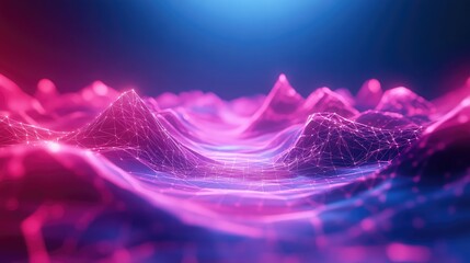 Digital network connecting data points in abstract landscape