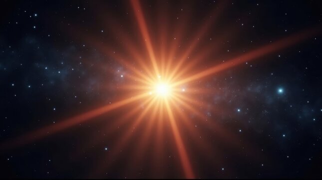 Bright orange starburst exploding in dark cosmic space with stars