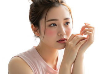 Young asian woman with makeup isolated on transparent background