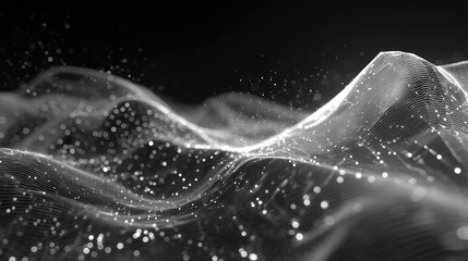 Abstract technology network creating digital data wave particles