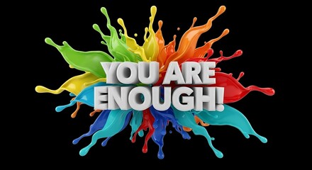 Vibrant paint splashes declaring you are enough, a bold and colorful statement of self-worth, perfect for motivational messages and empowerment campaigns with a creative flair