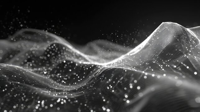 Abstract technology network creating digital data wave particles