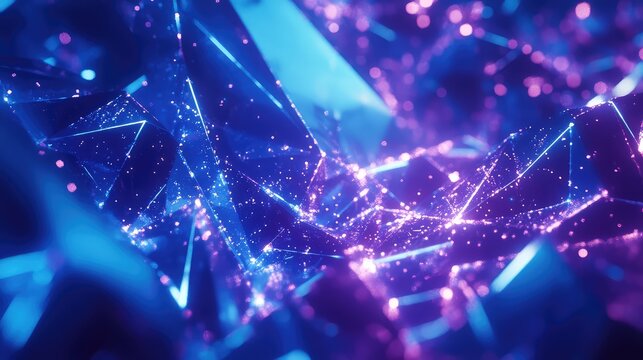 Digital network connecting glowing purple and blue particles