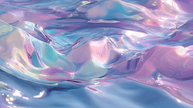 Liquid iridescent waves creating abstract pastel holographic texture - Powered by Adobe