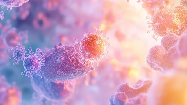 Microscopic virus particles causing outbreak and infection