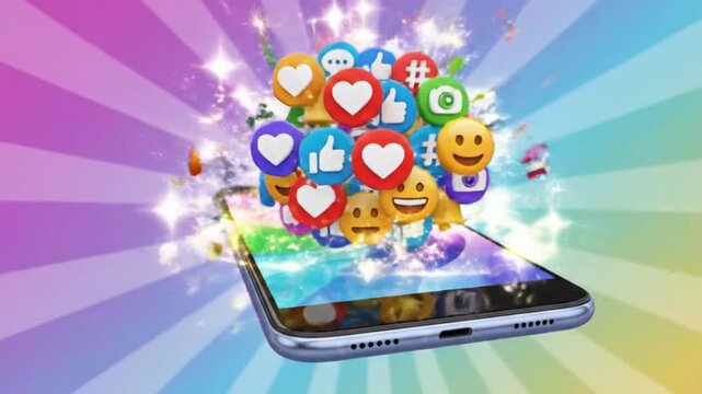 4K Social Media Icons Bursting from Phone | Digital Marketing Success | Viral Content Animation