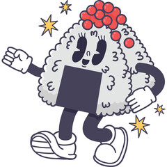 Charming Rice Ball Character With Toppings Dancing Joyfully With Sparkles And Stars On Transparent Background