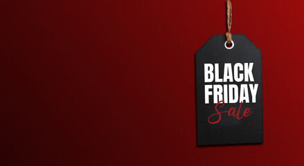 Black Friday tag with copy-space red background with shadows . Perfect Sale Backgrounds for Your Promotions . Only Shop Now with Exclusive Sale Banner . 