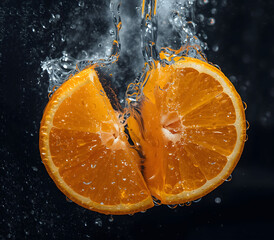 Fresh Orange Slices Splashing in Water