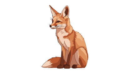Sitting pixel art fox with large ears orangebrown fur and white accents looking left on a white background
