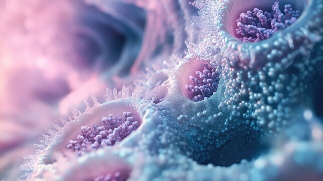 Microscopic view showing abstract cellular structure and biological organisms